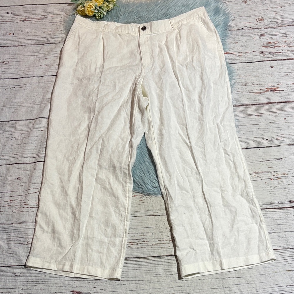 Women's White Linen Blend Cropped Pants